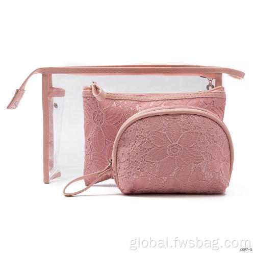 See-through Cosmetic Bag Set Custom Gift Pink Color Toiletry Pouch Purse Bag Supplier